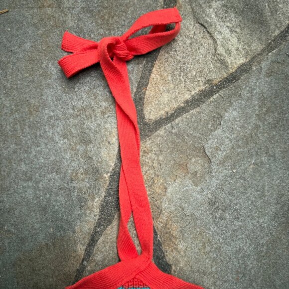 ZARA Knit Halter Top Womens Small Turquoise Cropped Festival Retro - Picture 2 of 9